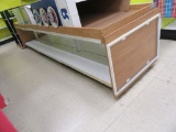 WOODEN DISPLAY WITH METAL BASE AND SHELVES