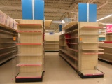 3 ROWS OF LOZIER SHELVING WITH 6 END CAPS INCLUDING CLAIRE'S ROW