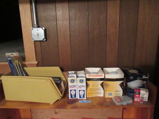 VARIETY OF LIGHT BULBS IN PLASTIC BINS