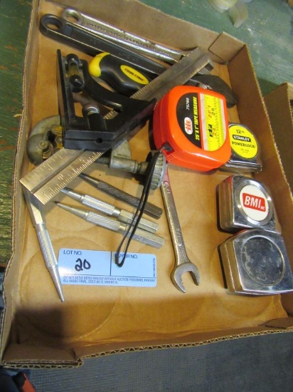 TAPE MEASURE, SQUARE, CRESCENT WRENCHES, AND NAIL SETS