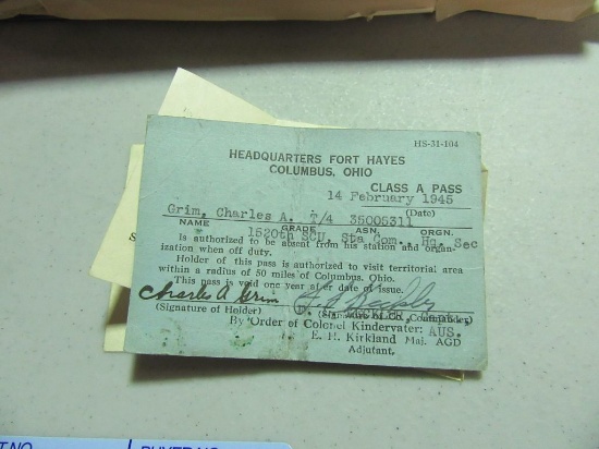 ENLISTED MAN'S PASSES AND HEADQUARTERS PASS