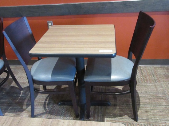 PEDESTAL TABLE WITH 2 CHAIRS BY GRAND RAPIDS CHAIR COMPANY. 24 INCHES BY 24