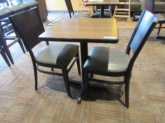 PEDESTAL TABLE WITH 2 CHAIRS BY GRAND RAPIDS CHAIR COMPANY. 24 INCHES BY 24