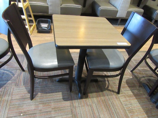 PEDESTAL TABLE WITH 2 CHAIRS BY GRAND RAPIDS CHAIR COMPANY. 24 INCHES BY 24