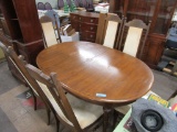 FRUITWOOD DINING ROOM TABLE WITH 6 AND 1 EXTRA LEAF