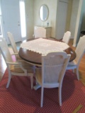 AMERICAN FURNITURE COMPANY DINING ROOM SET WITH 6 WOVEN BACK CHAIRS, ONE IS