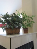 WOODEN BASKETS WITH ARTIFICIAL PLANTS INSIDE