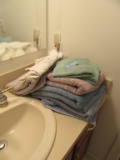 ASSORTED TOWELS - BLUE, PURPLE, BLUE GREEN, AND WHITE