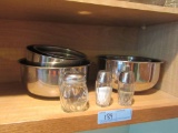 STAINLESS STEEL MIXING BOWLS, SALT AND PEPPER, CHEESE SHAKERS
