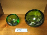 GREEN HEAVY GLASS ASHTRAYS