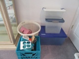 PLASTIC TOTES, LAUNDRY BASKET, HANDCART, AND ETC