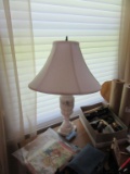 WHITE MARBLE TABLE LAMP WITH WHITE LAMP SHADE
