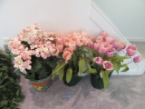 THREE PLANTER OF ARTIFICIAL FLOWERS. 1 PAINTED