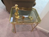 BRASS AND GLASS TOP END TABLE