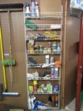 MISCELLANEOUS ITEMS ON WIRE SHELVING - GLOVES, CLEANING SUPPLIES, TAPE, SPR