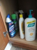 CLEANING SUPPLIES UNDER SINK AND SIDE CUPBOARD