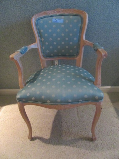 BLUE SHELL PADDED WOODEN DECORATIVE CHAIR