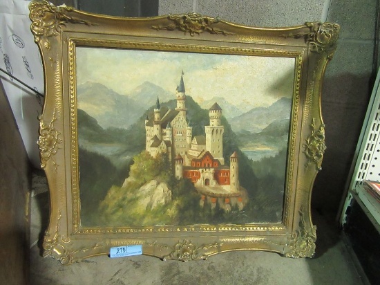 CASTLE OIL ON CANVAS WITH GOLD FRAME. NO NAME