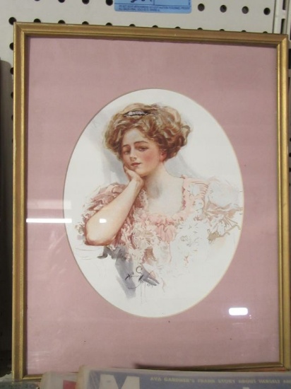 FRAMED VICTORIAN LADY PRINT BY FISHER 1909