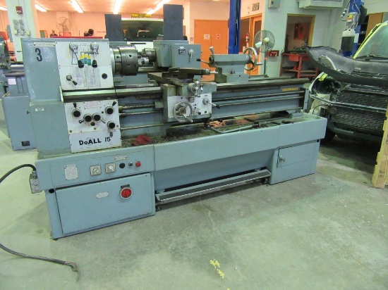 DO-ALL 15 INCH METAL LATHE 3 PHASE. MODEL L15. FORKLIFT WILL BE AVAILABLE F