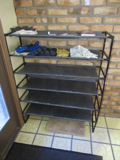 PLASTIC SHELVING UNIT WITH GLOVES AND ETC