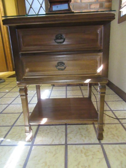 GLASS TOP TWO DRAWER END TABLE