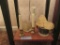 PLASTIC AVON LION FIGURINE. METAL MUG. BATTERY-POWERED CANDLES. ETC