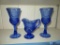 BLUE GLASS STEMWARE AND SMALL PITCHER