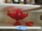 ORANGE GLASS CENTERPIECE DISH AND