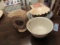 CHERRY PIE PLATE. CURRIER AND IVES PLATE. MIXING BOWL. VASE. AND INDEPENDEN