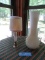 MILK GLASS VASE LAMP AND TABLE