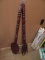 LARGE WOODEN FORK AND SPOON WALL HANGINGS. APPROXIMATELY 3' LONG