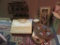 WOODEN WINE RACK. WALL HANGINGS. WEAVED BRIEFCASE AND ETC