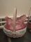 2002 LONGABERGER BASKET WITH GLASS HEN ON NEST