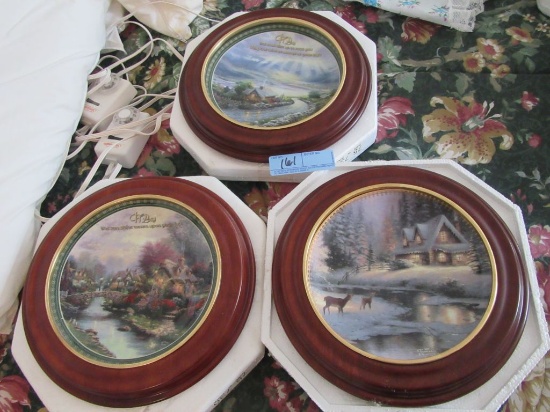 THOMAS KINKADE COLLECTOR'S ROUND PLATES IN WOOD FRAMES BY BRADFORD EXCHANGE