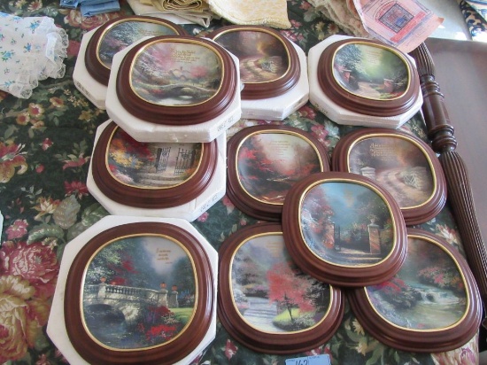 THOMAS KINKADE COLLECTOR'S SQUARE PLATES IN WOOD FRAMES BY BRADFORD EXCHANGE