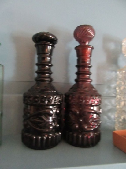 2 COLLECTIBLE BROWN GLASS DECANTERS