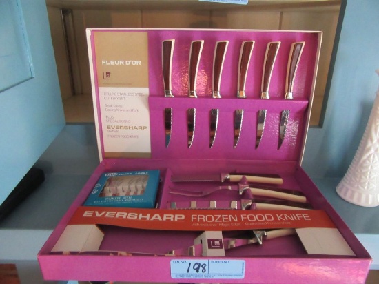FLEURTOR STAINLESS STEEL STEAK KNIVES AND CARVING SET WITH EVERSHARP FROZEN