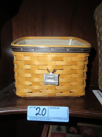 2002 LONGABERGER DADS ORGANIZER BASKET WITH INSERT