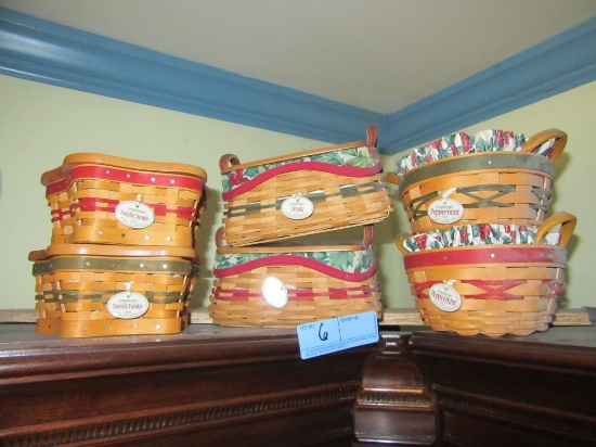 6 LONGABERGER BASKETS - 2001 TWINKLE TWINKLE, 1999 PEPPERMINT AND 2002 TREA