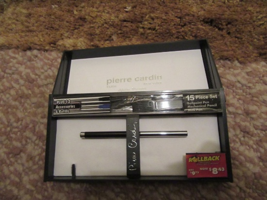PIERRE CARDIN BOX WITH PEN ACCESSORIES, SUNGLASSES, BELTS, AND ETC