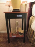GREEN PAINTED STAND WITH OAK TOP