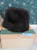 BLACK FUR HAT NO NAME OR SIZE WITH BOX