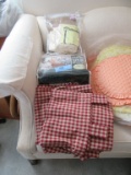 CANON LOVESEAT OR SOFA SLIPCOVER AND RED PLAID CURTAINS