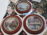 THOMAS KINKADE COLLECTOR'S ROUND PLATES IN WOOD FRAMES BY BRADFORD EXCHANGE