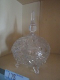 PRESSED GLASS FOOTED COVERED CANDY DISH