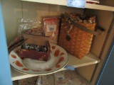 LONGABERGER PUMPKIN BOWL. CANDLE HOLDER. NAPKIN RINGS. AND BASKET WITH INSE