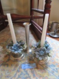 WOODBURY PEWTER CANDLESTICKS AND VASE