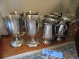 WOODBURY PEWTER GOBLETS AND MUGS WITH PLATE SET