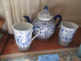 BLUE AND WHITE CERAMIC TEA SET
